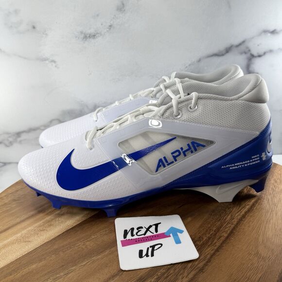 Nike Alpha Menace 4 Pro White Royal Blue Football Cleats FD7037-103 Mens Size 14 - Picture 1 of 9